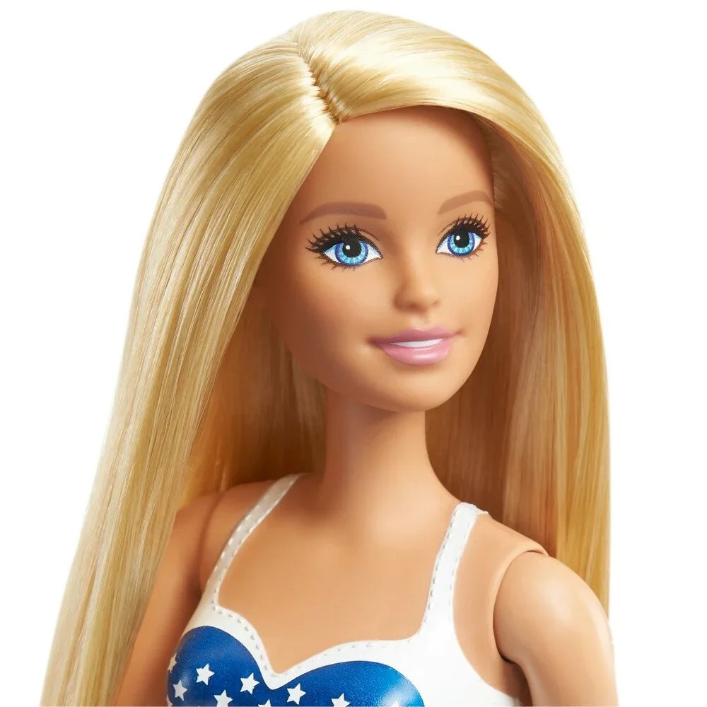 NEW Barbie Beach Doll Blonde Hair USA Flag Swimsuit Easter Basket gift stocking